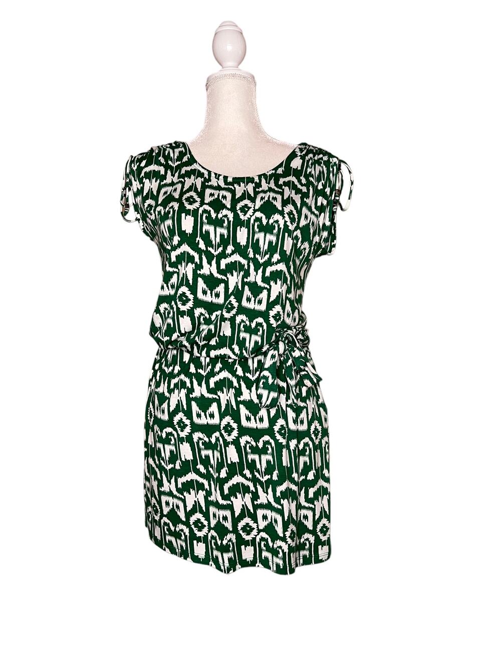 michael Michael Kors Women summer Dress tie Waist Size Small green white print